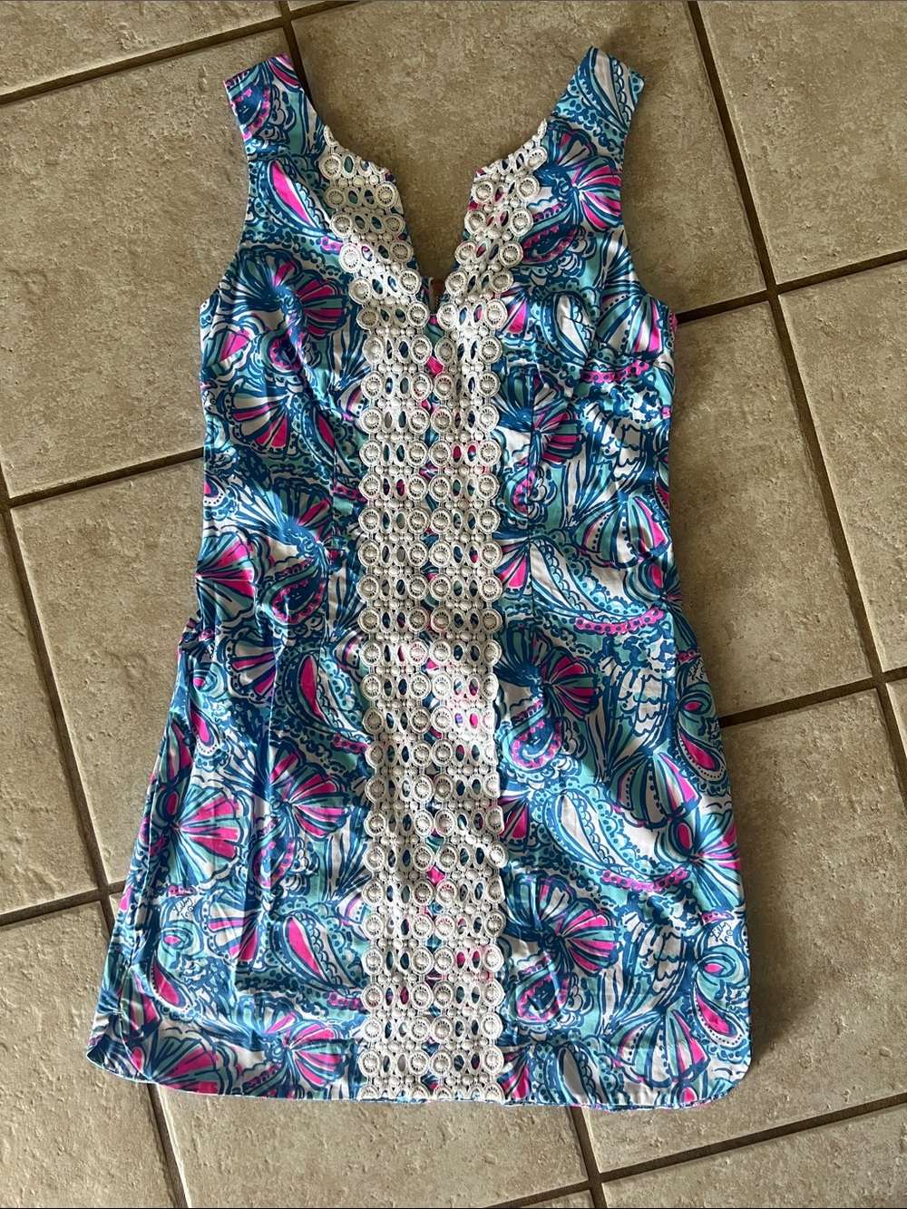 Lilly Pulitzer Blue Teal Pink Printed Casual Tank Dress